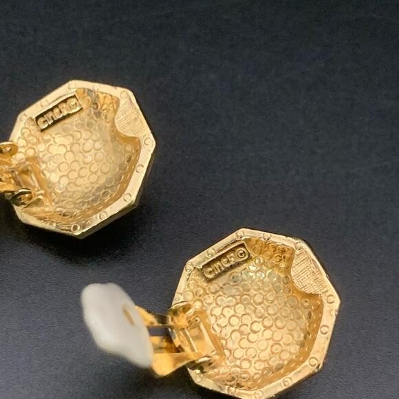 Vintage Ciner Gripoix Enamel Rhinestone Geometric Clip On Earrings Signed - Picture 4 of 6